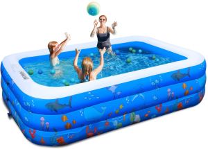 Inflatable Swimming Pools, FUNAVO Inflatable Pool for Kids, Kiddie, Toddler, Adults, 100" X71" X22" Family Full-Sized Swimming Pool, Lounge Pool for Outdoor, Backyard, Garden, Indoor, Lounge 